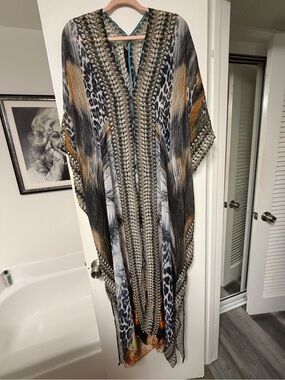 ASA Kaftans Animal Print Boho Maxi Dress Caftan with Crystals, Women's Plus